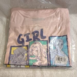 Pink Graphic T-Shirt with Anime Characters